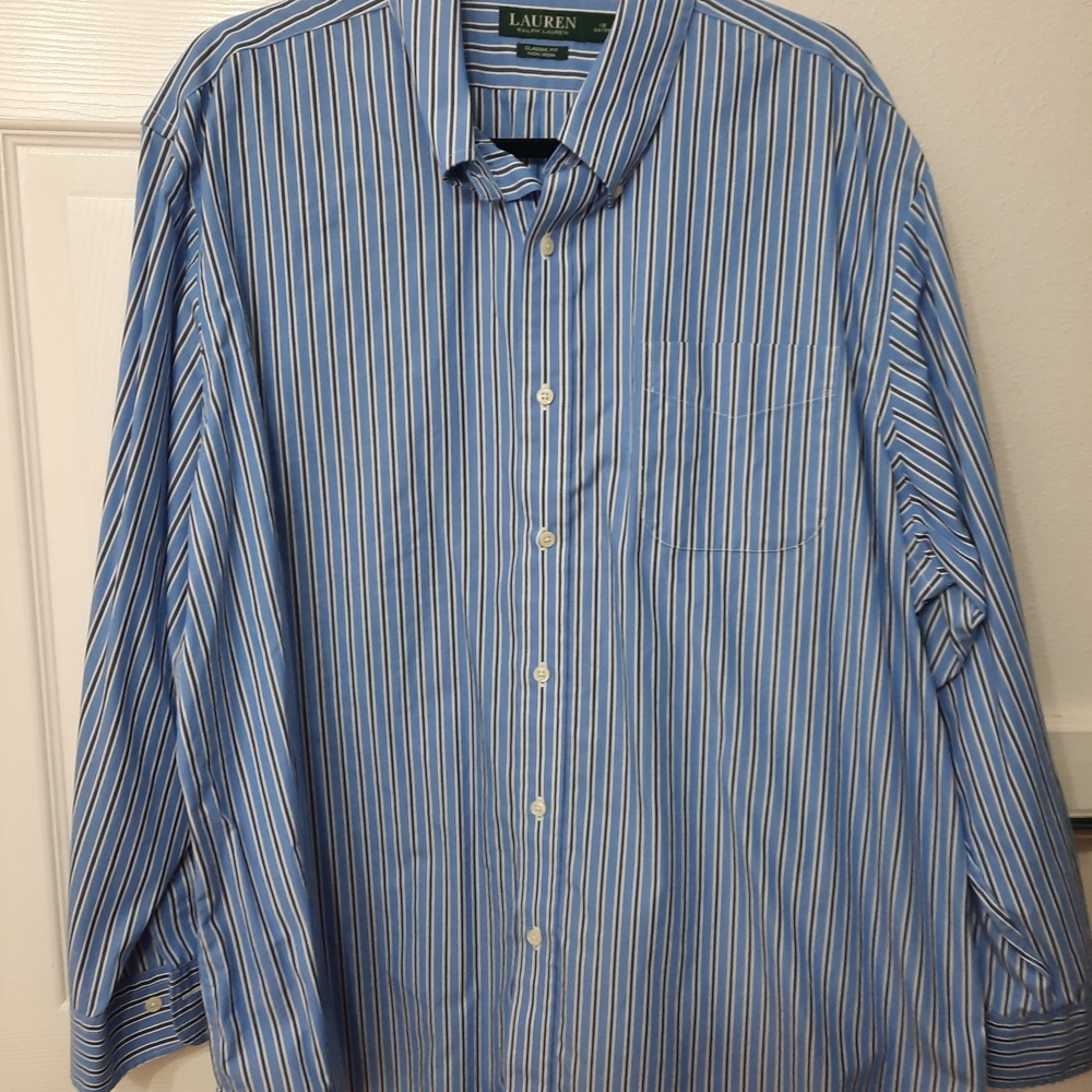Lauren Ralph Lauren Men’s Blue & White Striped Classic Fit Shirt Size 18 (XXL)